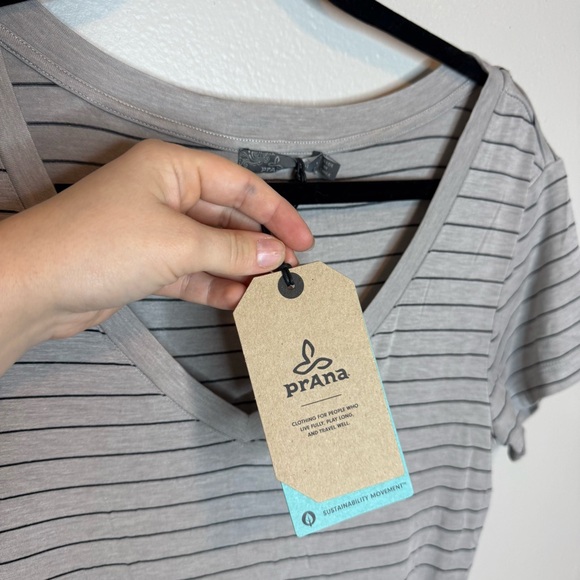 NWT Prana Women's Foundation Dress with Gathered Top Gray and Black Strips - Picture 8 of 12